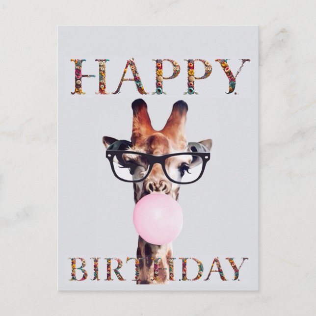 Carte Postale Girafe portant des lunettes Joyeux Anniversaire (Devant)