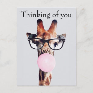 Carte Postale Girafe portant des lunettes pensant à vous