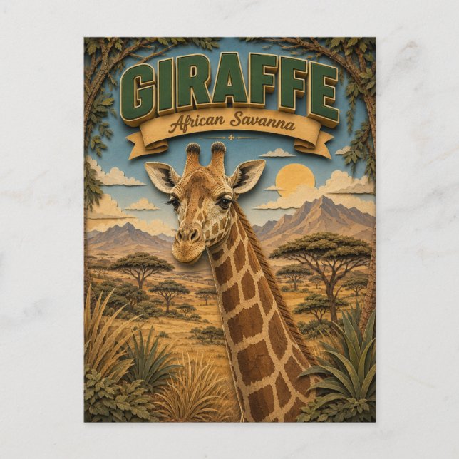 Carte Postale Girafe Savane Africaine POPCUT (Devant)