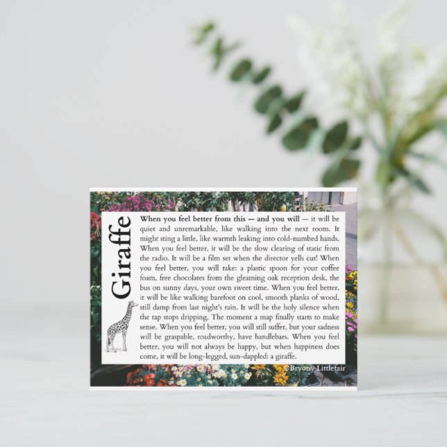 Carte Postale Girafe - Un poème sur le rétablissement (Debout devant)