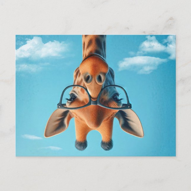 Carte Postale Girafe Vers Le Bas Dans Les Nuages Portant Des Lun (Devant)