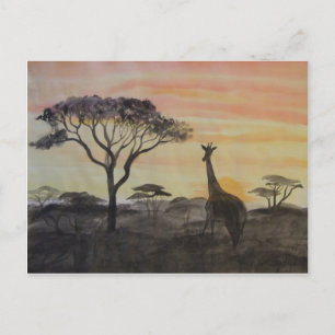 Carte Postale Giraffe au coucher du soleil africain