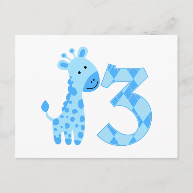 Carte Postale Giraffe Bleue 3e anniversaire (Devant)