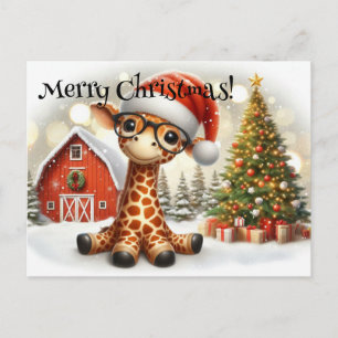 Carte Postale Giraffe de Noël mignonne