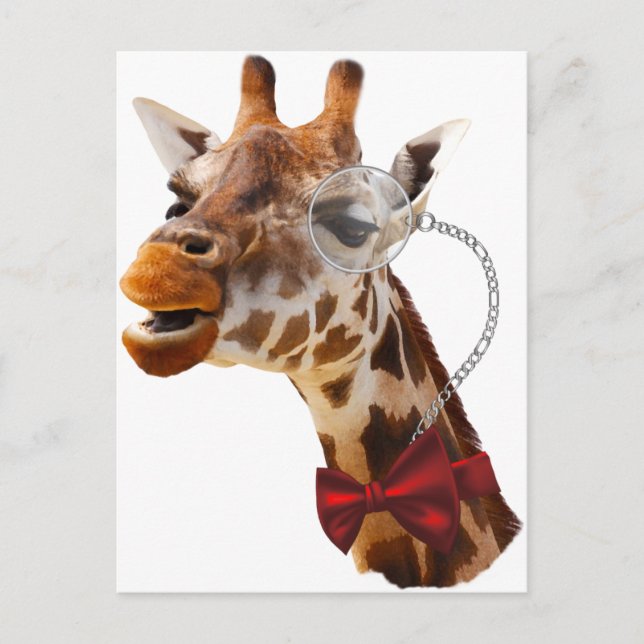 Carte Postale Giraffe drôle avec Bowtie et Monocle (Devant)