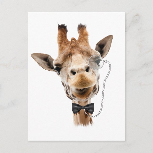 Carte Postale Giraffe drôle avec Bowtie et Monocle (Devant)