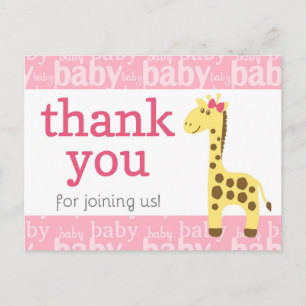 Carte Postale Giraffe en Baby shower de cou rose pour Merci fill