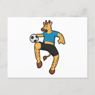 Carte Postale Giraffe en joueur de football avec balle de footba