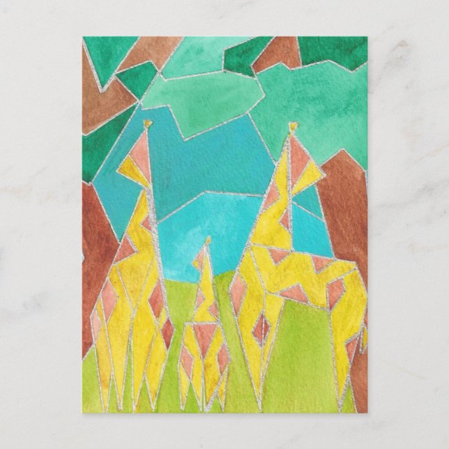 Carte Postale Giraffe Family Original Abstract Art (Devant)