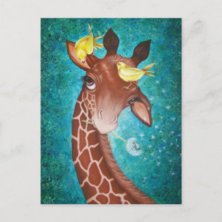 Carte Postale Giraffe mignonne aux oiseaux