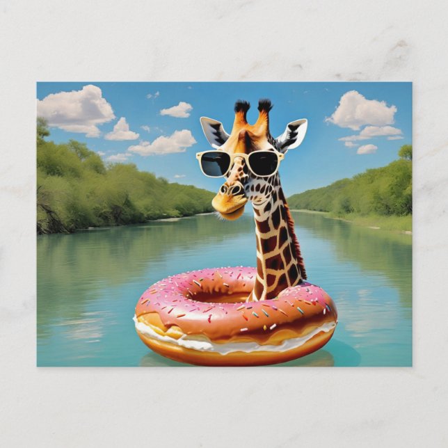 Carte Postale Giraffe mignonne sur le dispositif de flottaison d (Devant)