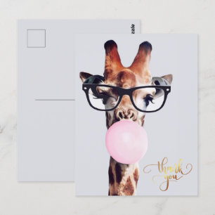Carte Postale Giraffe Portant des lunettes gomme Merci
