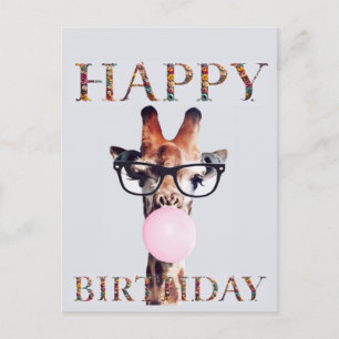 Carte Postale Giraffe portant des lunettes Joyeux anniversaire