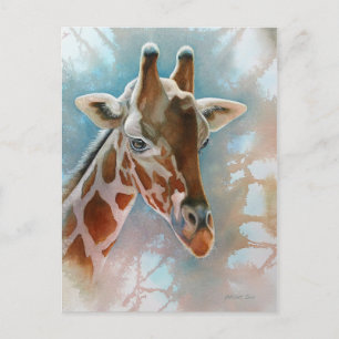 Carte Postale Giraffe Portrait Animal Aquarelle Art