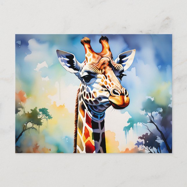 Carte Postale Giraffe vibrante Safari en aquarelle (Devant)