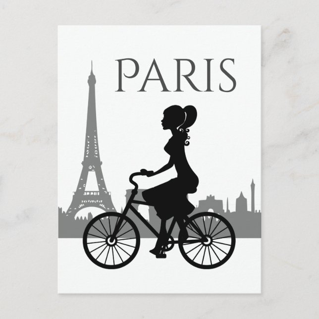 Carte Postale Girl and Bicycle Paris Tour Eiffel (Devant)