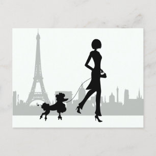 Carte Postale Girl and Poodle Paris Skyline Tour Eiffel