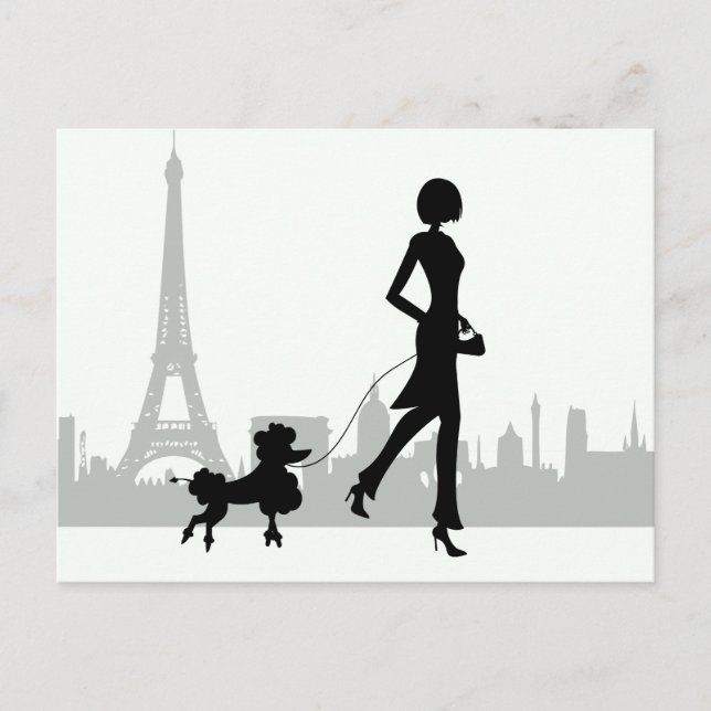 Carte Postale Girl and Poodle Paris Skyline Tour Eiffel (Devant)