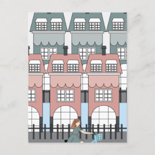 Carte Postale Girl équitation Vélo Past Amsterdam Tall Maisons A