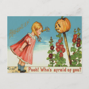 Carte Postale Girl Garden Jack-o'-lantern Citrouille