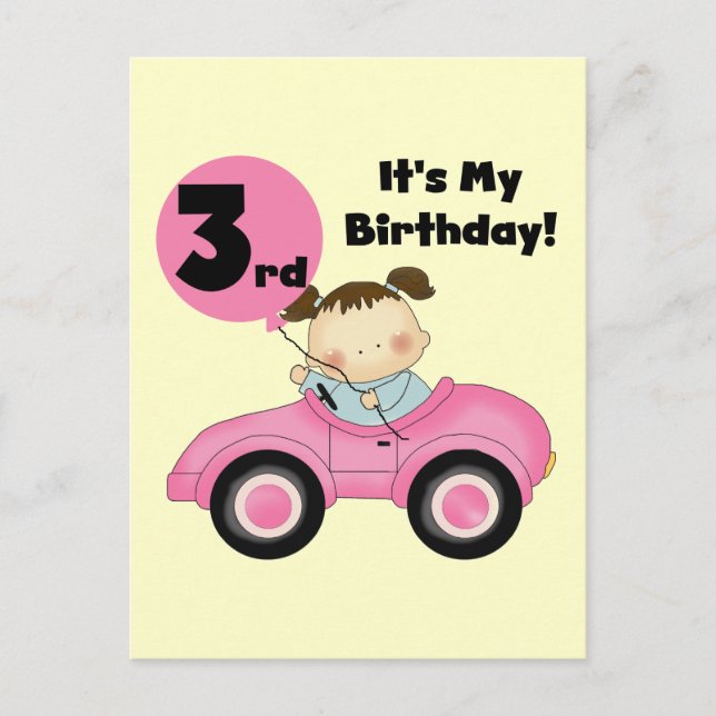 Carte Postale Girl in Pink Car 3e Anniversaire Tshirts et cadeau (Devant)