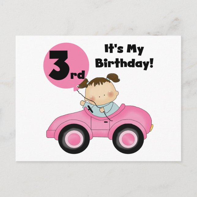 Carte Postale Girl in Pink Car 3e Anniversaire Tshirts et cadeau (Devant)