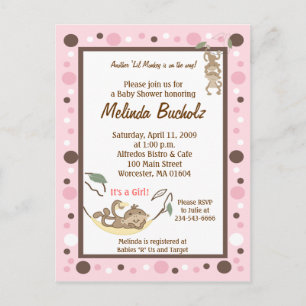 Carte Postale Girl Monkey Business Pink Invitation Brown