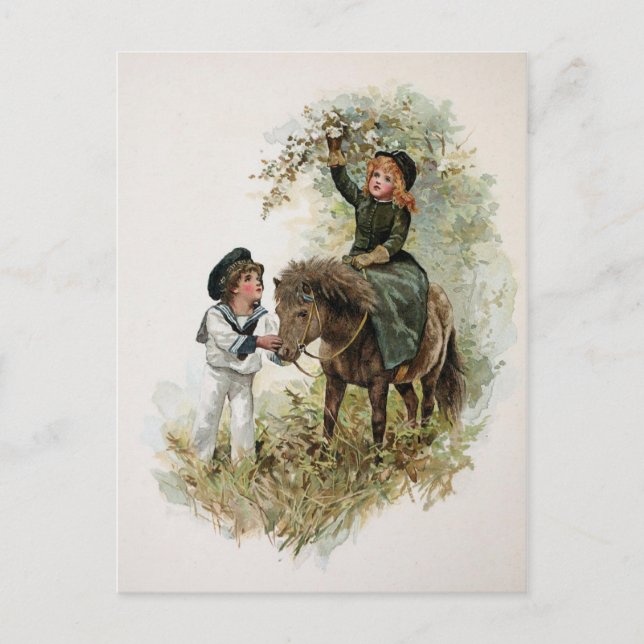 Carte Postale Girl Rides Shetland Pony Vintage (Devant)