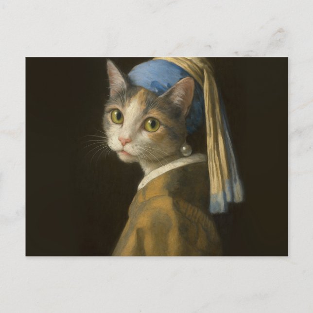 Carte Postale Girl with a Pearl Earring Cat                      (Devant)