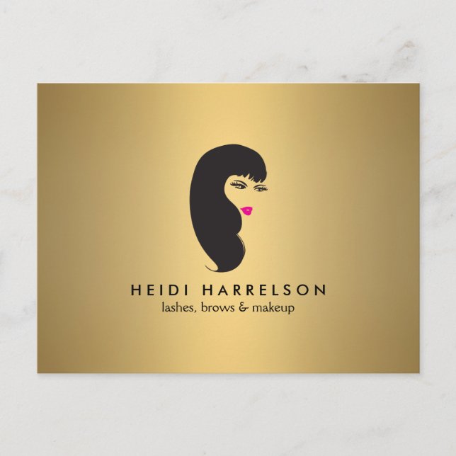 Carte Postale Girl with Lashes on Faux Gold Postcard (Devant)