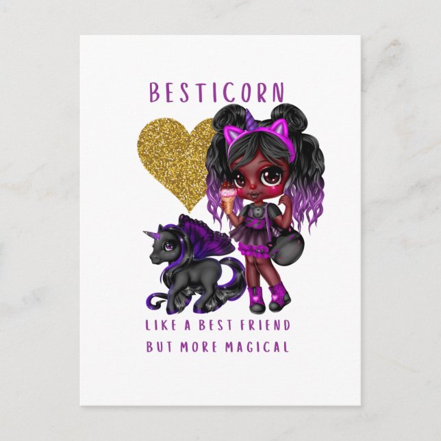 Carte Postale Girls Friend Cadeau Black Unicorn Besticorn Magie (Devant)