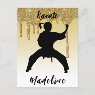 Carte Postale Girls Karate Stance Gold Parties scintillant Drip