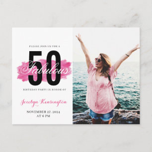 Carte Postale Girly 50th Birthday Hot Pink Watercolor Photo