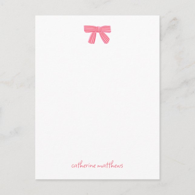 Carte Postale Girly Chic Pink Bow Custom Stationery (Devant)