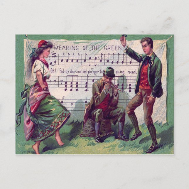 Carte Postale Gitane irlandaise portant du vert pour la gigue (Devant)