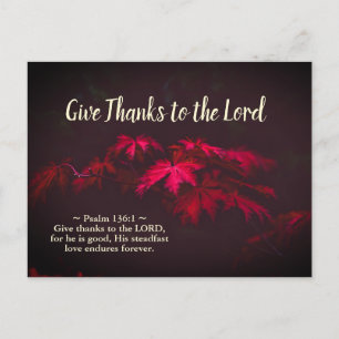 Carte Postale Give Thanks to the Lord, Inspiration Bible Verse