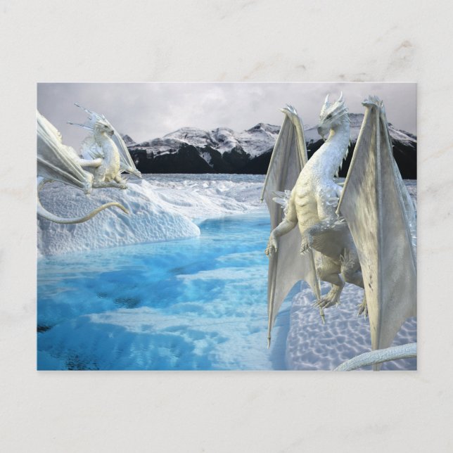 Carte Postale Glace Dragon blanc neige hiver (Devant)