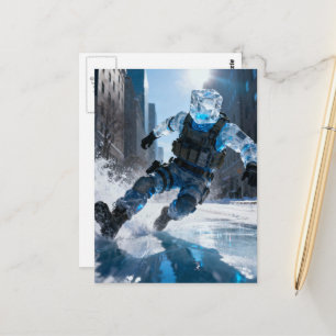 Carte Postale Glace drôle personne cube tombant sur la glace