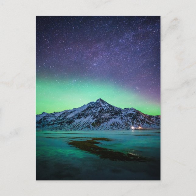 Carte Postale Glace et neige | Aurora Borealis Voie Lactée Islan (Devant)