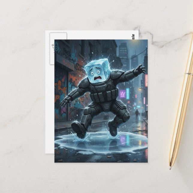 Carte Postale Glace idiote tombant sur de la glace  (Devant/Arrière en situation)