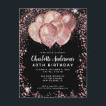 Carte Postale Glam Black Rose Gold Parties scintillant Ballons A<br><div class="desc">Glam rose rose rose or Parties scintillant noire étincelante Balloon élégant Invitation d'anniversaire</div>