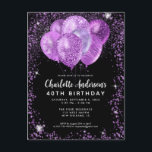 Carte Postale Glam Black Violet Violet Parties scintillant Ballo<br><div class="desc">Glam moderne violet violet noir argent Parties scintillant étincelante ballon élégant Anniversaire Invitation</div>
