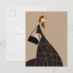 Carte Postale Glam dans la mode noire Miss Tina Belinda Art