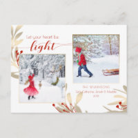 Glam Gold Feuilles & Script 2-Photo Holiday