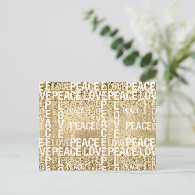 Carte Postale Glam Gold Peace Love Parties scintillant (Debout devant)