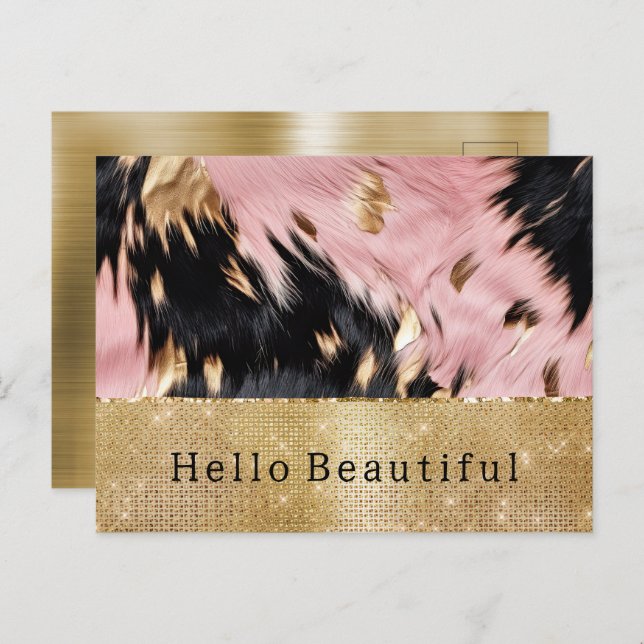 Carte Postale Glam Gold Sparkle Rose Black Cowhide (Devant / Derrière)