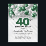 Carte Postale Glam Green Silver Balloon Parties scintillant 40e<br><div class="desc">Glam moderne Emerald Green Balloon Parties scintillant étincelante étincelle à tout âge Anniversaire Invitation</div>