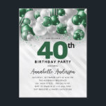 Carte Postale Glam Green Silver Balloon Parties scintillant 40e<br><div class="desc">Glam moderne Emerald Green Balloon Parties scintillant étincelante étincelle à tout âge Anniversaire Invitation</div>