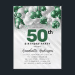 Carte Postale Glam Green Silver Balloon Parties scintillant 50e<br><div class="desc">Glam moderne Emerald Green Balloon Parties scintillant étincelante étincelle à tout âge Anniversaire Invitation</div>