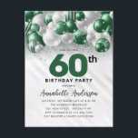 Carte Postale Glam Green Silver Balloon Parties scintillant 60e<br><div class="desc">Glam moderne Emerald Green Balloon Parties scintillant étincelante étincelle à tout âge Anniversaire Invitation</div>